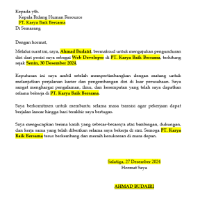 Template Surat Pengunduran Diri
